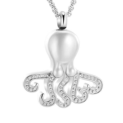 Hearbeingt Octopus Cremation Jewelry Urn Necklace for Ashes, Keepsake Pendant Made of 316L Stainless Steel, with Free Filling Kit and Gift Box