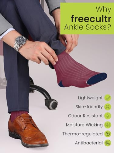 Image of Freecultr Ankle Socks | Breathable Bamboo Fibre | Odour Resistant | Thermo Regulated | Moisture Wicking | Anti-Slip Y-Heel | Soft & Comfortable Assorted Combos