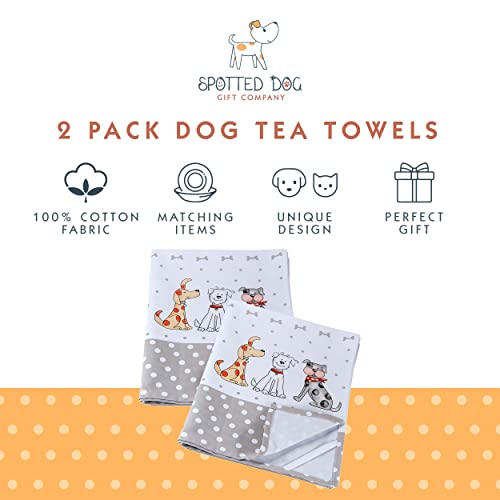SPOTTED DOG GIFT COMPANY Tea Towels for Kitchen, Pack 2 pcs Dish Towels 100% Cotton Absorbent, 70 x 50cm, Cute Dog Themed Kitchen Accessories & Gifts for Dog Lovers