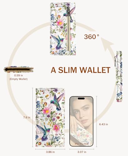 Image of Immaturus Womens Wallet RFID Blocking Slim Thin Credit Card Holder Birds | Long Bifold, 11 Card Slots, Cash Purse, Zipper Coin Pocket, Travel Clutch Billfold, PU Leather, ID Window, Ladies Woman Gift