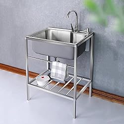 Fregadero Camper Casero Fregaderos de un seno,Fregadero utilitario Acero inoxidable 304,Fregadero casero Fregaderos cocina para estaciones de trabajo con grifo,con escurridor,para casa de campo, Baño, Bar, Cuarto de lavado (