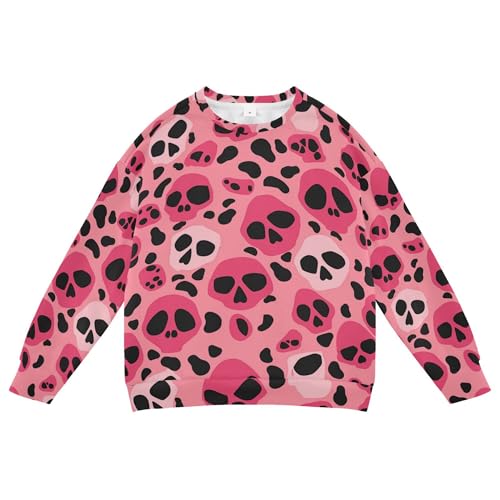 JUNZAN Halloween Skull Leopard Camouflage Pink Big Boys Hoodie Sweatshirt Long Sleeve Hoodie for Boys Sports 4T