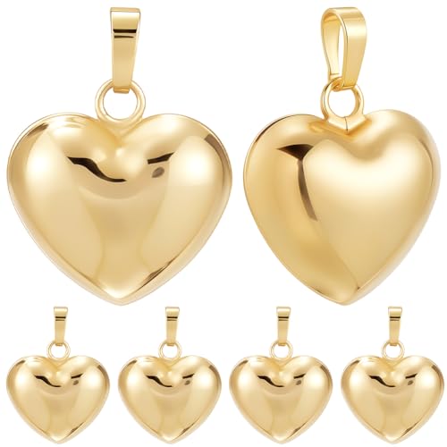 Beebeecraft 1 Box 10Pcs Heart Charm 18K Gold Plated Brass Large Puffy Love Shape Charms with Loop for Romantic Memorial day DIY Jewelry Making (Big 3D 0.8x0.8x0.4in)