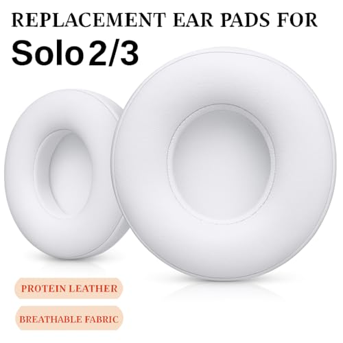 Almohadillas de repuesto de cuero de proteína premium para Beats Solo 2 y 3 - Almohadillas de espuma viscoelástica suaves con herramienta de metal, paño de limpieza y video de instalación (Blanco) miniatura 4