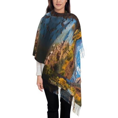 Tassel Scarf Zion National Park Printde Scarfs For Women Fashion Fringed Shawl Plush Fringed Scarf Soft Chunky Large Scarves