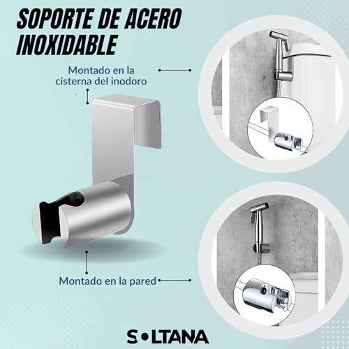 Miniatura 5 de Soltana Kit Ducha Higienica Para Wc, Grifo Sustituto De Bidet, Grifo Bidet Para Wc, Grifo Para El Wc De Acero Inoxidable, Ducha Inodoro, Manguera Wc De 1,20m, Grifo Wc Higienico Níquel Cepillado