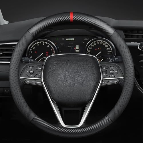 Carodi Carbon Fiber Leder Auto Lenkrad Abdeckung, Komfortabel und Anti-Rutsch, Universal 15 Zoll (Schwarz)