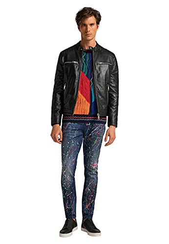 Carlo Colucci Herren Biker Lederjacke Schwarz, L