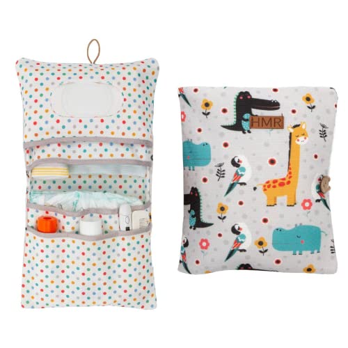 Image of HAMUR Baby Bag Organizer, Portable Stroller Mini Diaper Bag Pouches Travel Gear, Foldable Newborn Baby Essentials Carriage Bag for Boys & Girls (Animal)
