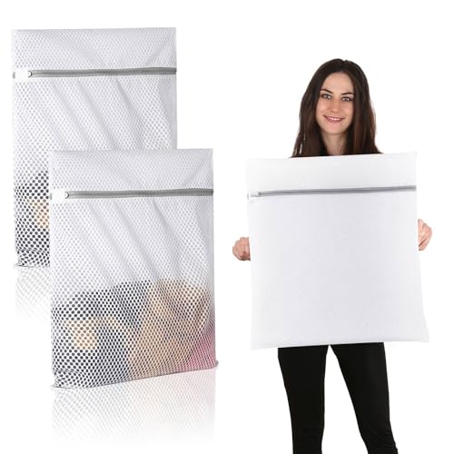 Funalix 2 Unidades Bolsas de Lavadora Malla, Red de Lavandería con Cremallera, Bolsa Protectora Reutilizable para Ropa Delicada/Sujetadores/Ropa Interior/ropa de cama (60 * 60cm)