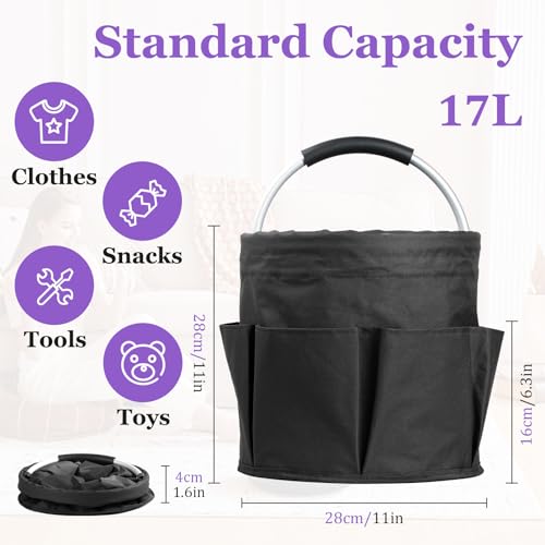 Image of 17L Cleaning Caddy with Handle and 6 Pockets, Foldable Cleaning Supply Caddy, Portable Shower Caddy in 600D Oxford Fabric, Multifunctional Storage Basket for Camping, Gardening, Black