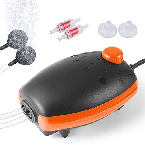 PYPABL 3W Pompe à Air pour Aquarium, 300L/H Bulleur Silencieux Réglable pour Aquarium, Pompe à oxygène puissante pour réservoir de Tortue de Poisson 1– 450L (Noir Orange)