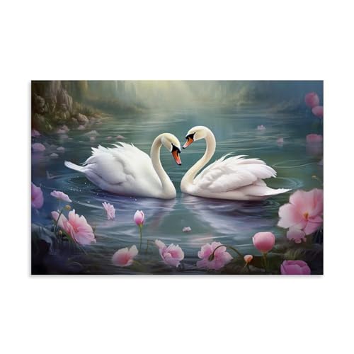 Cuadro decorativo de cisnes para pared de oficina y salones modernos