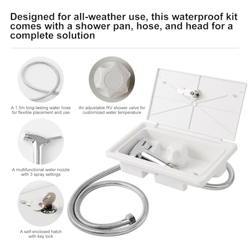 Image of Portable, Durable, Waterproof RV Exterior Shower Box Kit - All-Metal, Adjustable, Quick Connect, Leak-Proof, Weather-Resistant RV Outdoor Shower - High-Pressure RV Shower Faucet (White)