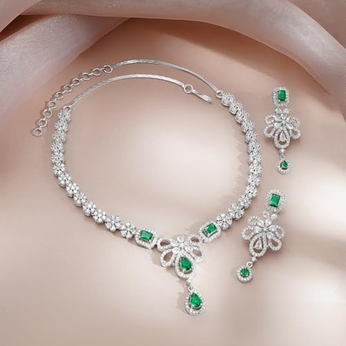 Image of Rubans Necklace Set Rhodium Plated Crystal Studded Jewellery Gift for Women & Girls
