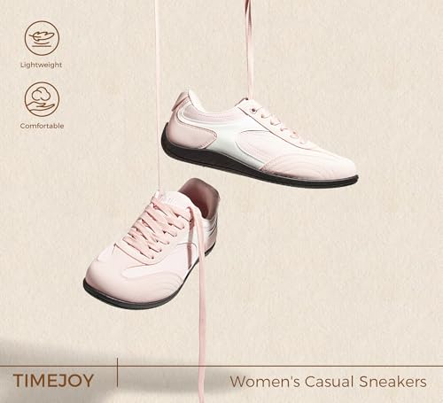 TIMEJOY Women's Retro Sneakers Low-Top Lightweight Breathable Casual Shoes Non-Slip Sole for Walking Work Daily Use(9.5 US Pink/White) by TIMEJOY - Used condition - Image 5