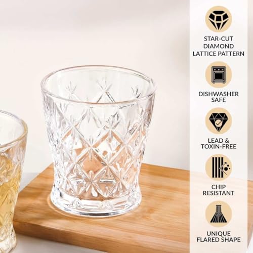 Image of Nestasia Transparent Set of 6 Small Juice Glasses (245 ml Each) - 100% Food Safe & Chip Resistant Diamond Cut Tapering Tumblers - Ideal for Water, Tea, Coffee & Refreshments