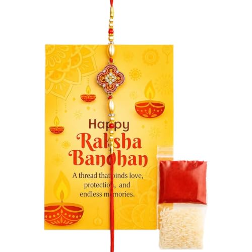 Image of Fairus Rakhi Set for Brother with Roli Chawal and Greeting Card | Traditional Bracelet for Rakshabandhan | Unique Combo Gift for Bhai