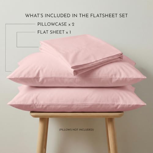 Image of Blue Dahlia 100% Cotton, Queen Size Bedsheet (90 inch x 100 inch) + 2 Pillow Covers, Percale Weave, 200TC Solid Premium Bedsheet, Colour: Soft Pink