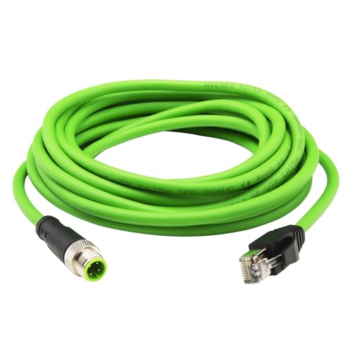 Lonlonty M12 to RJ45 Industrial Ethernet Cable，Automation Systems Interconnect M12 4 Pin D Code Male to RJ45 Male Shielded Cable Assembly, IP67 Waterproof Cat5e SFTP 26 AWG 5M/16.5Ft