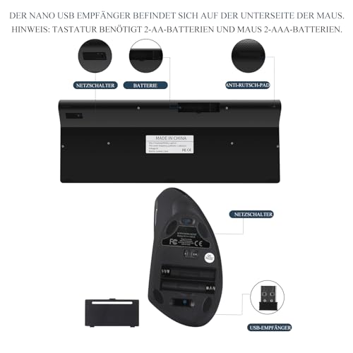 2,4 GHz Kabellose Vertikale Ergonomische Maus und Tastatur Combo Ultradünne tragbare Größe für PC Desktop Computer Laptop Mac Tablet (Left-Handed) – Bild 8