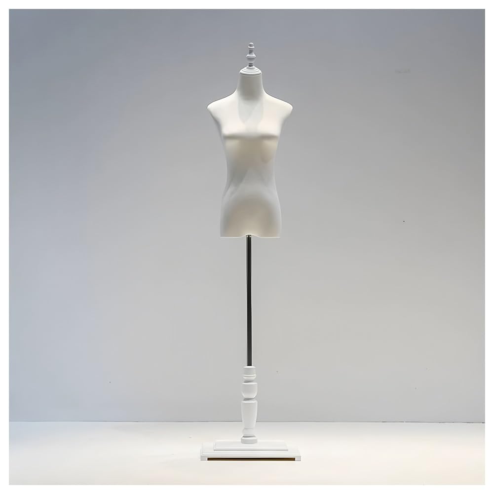 Mannequin Female Torso Dress Form with Height Adjustable Stand, Half Body Dummy Torso with Solid Wood Base, Detachable Manikin Body, for Store Window Display Wedding Sewing(White-S,C1)
