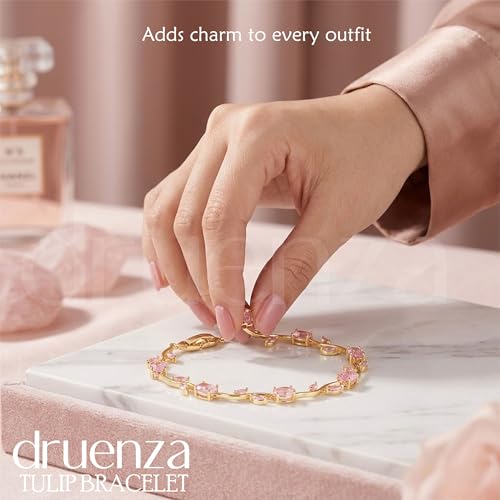 Image of druenza Tulip Bracelet for Women Stylish | Gold Plated Floral Crystal Jewellery | Elegant Adjustable Chain Bracelet for Girls Stylish | Trendy Daily Wear Party Jewelry Gift for Women & Girls