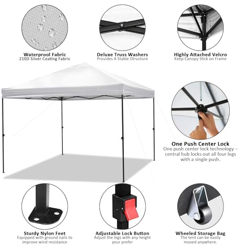 Image of COBIZI Waterproof Stable Winterproof Pavilion with Bag with Wheels,Pop Up Folding Pavilion Party Tent,1 Person Install Sun Protection Garden Pavilion for Beach Wedding Camping