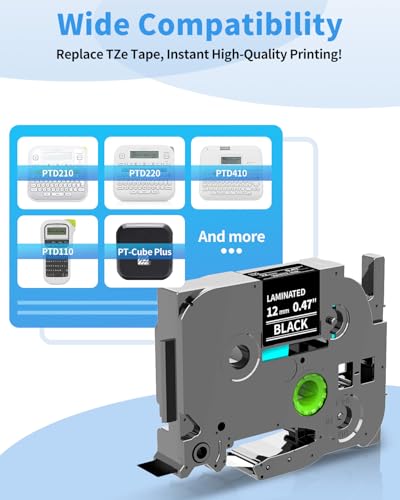 Image of Colorty Black Label Maker Tape TZe-335 Compatible with Brother P Touch