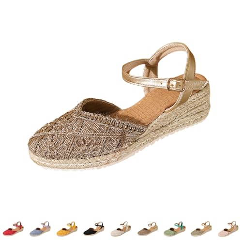 Sandalias Mujer Verano Alpargatas Con Cuñas De Esparto Pala Cerrada Yute Cierre De Hebilla Zapatos Comodos Vestir Casual Alpargatas Cuna Baja Con Plataforma Ligera Ideal Para Flor Boda Fiesta Novia