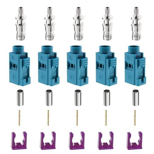 Frawacy Kit de réparation de connecteur d'antenne Fakra 5 ensembles Compatible avec connexion RG174/RG316, adaptateur d'antenne à sertir et à souder Kit de...