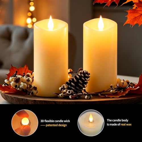 Image of Flameless LED Candles 3 inchx7 inch Set of 2, Battery Operated with Remote & Timer, 600-Hour on 2 AA Batteries, Flickering Realistic Flame, Ivory for Indoor /Outdoor
