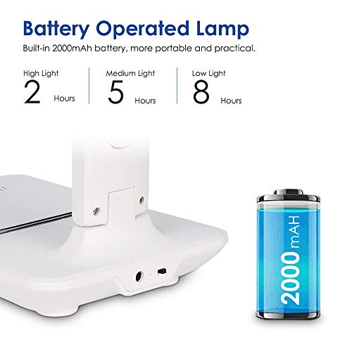 LED Desk Lamp Office,Desktop Lamp with Clock,Desk Light with Phone Holder,Study Lamp for Reading/Studying/Working,Eye-Caring,Battery Operated,3 Lighting Modes with 5 Brightness Levels, White - Image 6