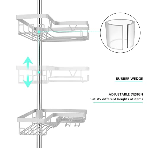 Image of KEGII Corner Shower Caddy Tension Pole - 4-Tier Rustproof Bathroom Organizer, Floor to Ceiling Shower Caddy 25-114.2 inch, No Drilling Shower Storage Rack for Shampoo, Towels (Matte White) | Rustproof