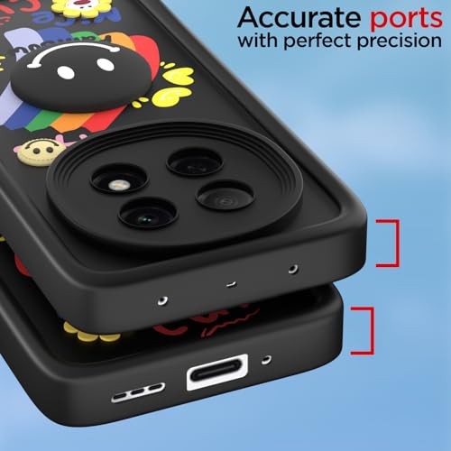 Image of Pikkme Back Cover for Oppo F29 5G | Soft Silicone| Cute Rainbow Smile & 3D Cartoon Flower Design | Shockproof Raised Camera Protection Bumper Case (Black)
