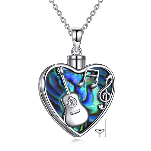 CRMAD Guitar Necklaces Sterling Silver Guitar Abalone Shell Necklace Punk Music Jewelry Bank Gifts for Guitar Players Guitar Lover Men Women - Main Image