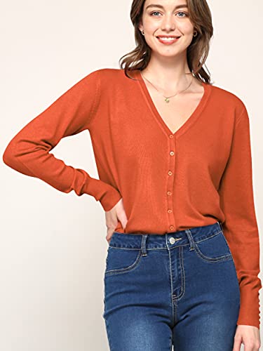 Image of MBJ WSK780 Womens Keep It Classic V Neck Cardigan XXL Rust