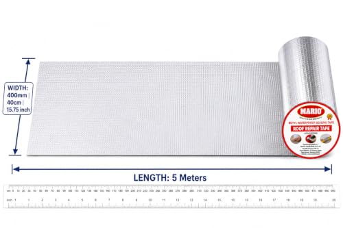 Image of Mario Industrial Grade Butyl Waterproof Tape 16 Inch (400MM /40CM) x 5M | Heavy Coverage Self-Adhesive Rubber Foil for Terrace, Roof Leak, Foundation, Wall Crack & Commercial Waterproofing