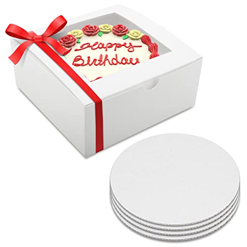 10 Pack - Cake Boxes 10 Inch & 10 Cake Boards | Bundt Cake Boxes, Pie Boxes with window 10x10 | 10x10 Cake box with Cake Boards, Cheesecake Container, Pie Box with Window | Disposable Cake Containers