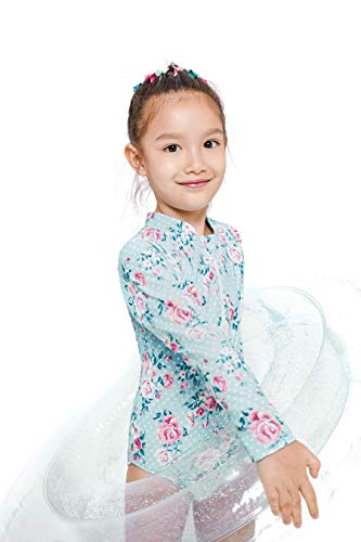Madcap Girls Baby Zipper Swimsuit Rash Guard Sun Protection Long Sleeve One Piece Swimwear Rose Pattern (Xxx-Small / 4) #TOP6