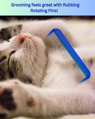 Image of Cat Comb with Silky Smooth Rotating Teeth - Clears Mats Gently (5 inch Ultra Fine, 7 inch Dual-Spaced) (Blue, 5 inch Ultra Fine)