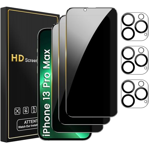 Romkasi 3 Pack Privacy Screen Protector for iPhone 13 Pro Max 6.7 Inch with 3 Pack Camera Lens Protector Anti Spy Tempered Glass Film Anti-Scratch Touch Sensitive Case Friendly