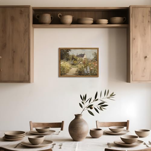 Image of Vintage Painting Wall Art, Country Landscape Wall Decor, Nature Wildflower Farmhouse Pictures Canvas Prints for Bedroom Bathroom Living Room 16x12 inch Wood Framed
