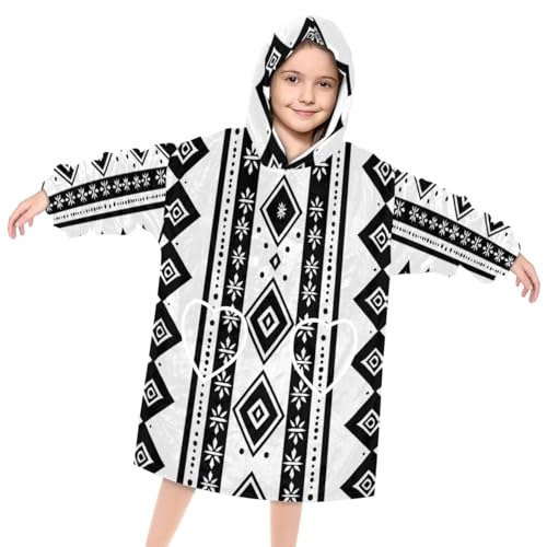 Wearable Blanket Hoodie for Kids, Vintage Striped Pattern Fleece Sweatshirt Blanket Oversized Blanket Sweatshirt with Pocket Flannel Warm Hooded Blanket 6-10 Year Old Girl Boy Gift, One Size