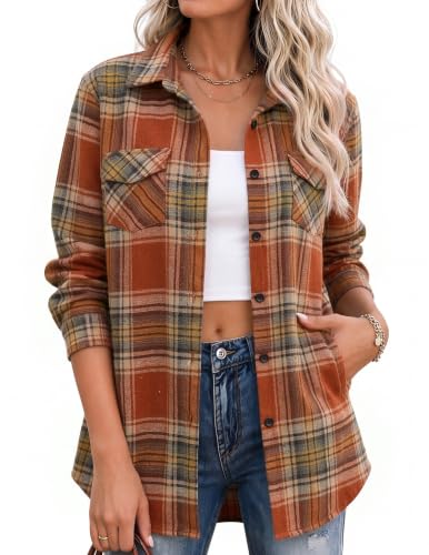 Image of Zeagoo Flannel Shirt Women Plaid Button Down Shackets Long Sleeve Fall Tops