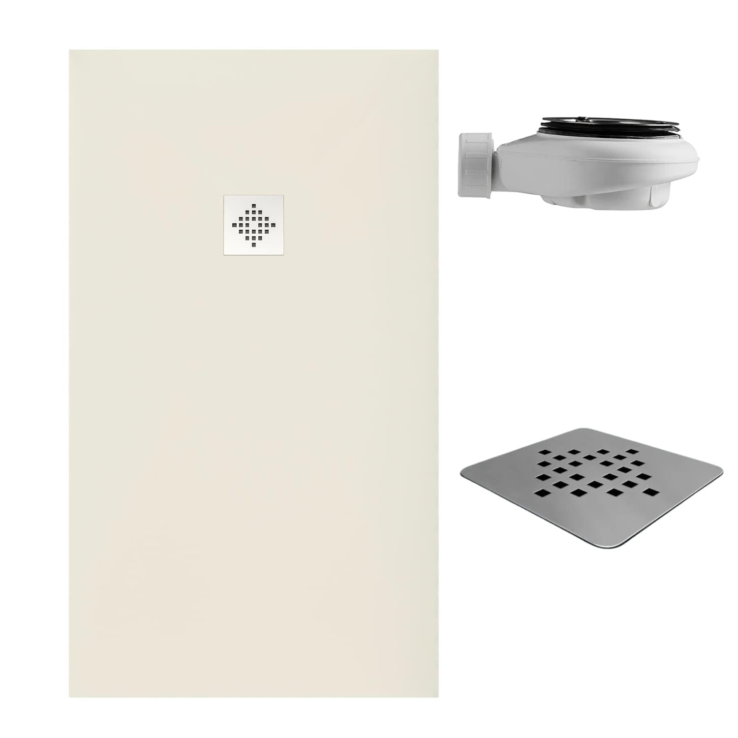 SoulHome Plato de Ducha Resina 220x100 Crema - Rejilla Standard | Antideslizante C3, Extraplano, Resina y carga mineral, Textura Liso Piedra, Antibacteriano, Gel-coat, Incluye válvula desagüe