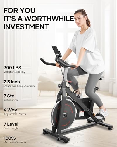 Exercise Bike Stationary Bikes for Home Cycling Bike Indoor Bike with Comfortable Seat Cushion LCD Monitor Silent Belt Drive 300 lbs Weight Capacity Heavy Flywheel - Image 4