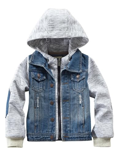 Mallimoda Kids Boys Girls Hooded Denim Jacket Zipper Coat Outerwear