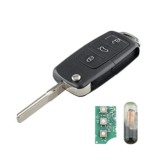 Heart Horse Carcasa de 3 Botones Plegable Control Remoto Llave para Coche Funda para Volks-wagen V w Golf Jet-ta Tour-an Po-lo Seat Leon Altea Sko-da Octavia con Batería y ID48 Chip (OEM:1K0959753G)