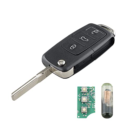 Heart Horse 433Mhz 3 Boutons Coque de Clé de Voiture Télécommande Pliante de Remplacement pour V w MK5 Golf Seat Leon Skoda Octavia TOU-ran Clé de Voiture Coque avec ID48 Chip (OEM:1K0959753G)